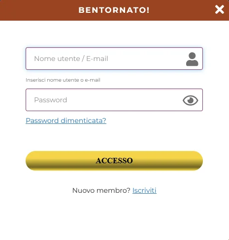 Modulo di login sul Casinò Winorama per l'accesso sicuro all'account e l'ingresso dei giocatori di ritorno